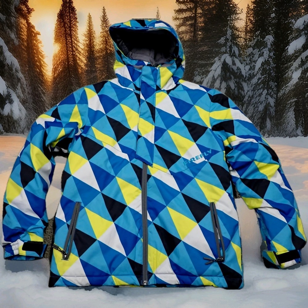 Firefly Snow Jacket‎ Girls Medium Blue Geometric Excellent Grow Tech Waterproof